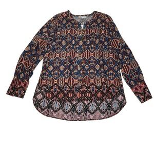 DR2 by Daniel Rainn Paisley Button-Up Blouse LS Lightweight Rayon Size Medium